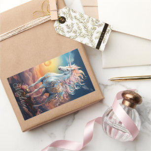 Sticker Rectangulaire Nom personnalisé belle licorne