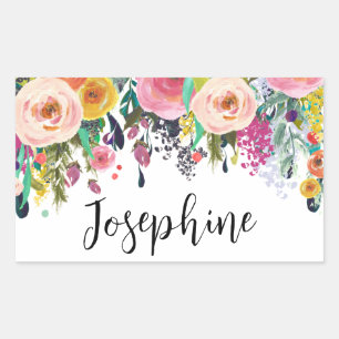 Sticker Rectangulaire Nom personnalisé Boho Floral Bedroom Nursery Art