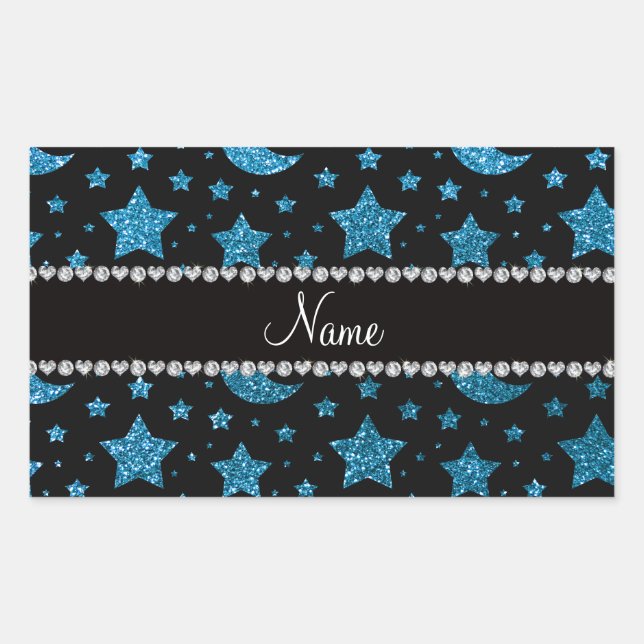 Sticker Rectangulaire Nom personnalisé ciel bleu parties scintillant éto (Devant)