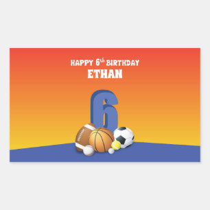 Sticker Rectangulaire Nom personnalisé Garçon 6e anniversaire Balles d