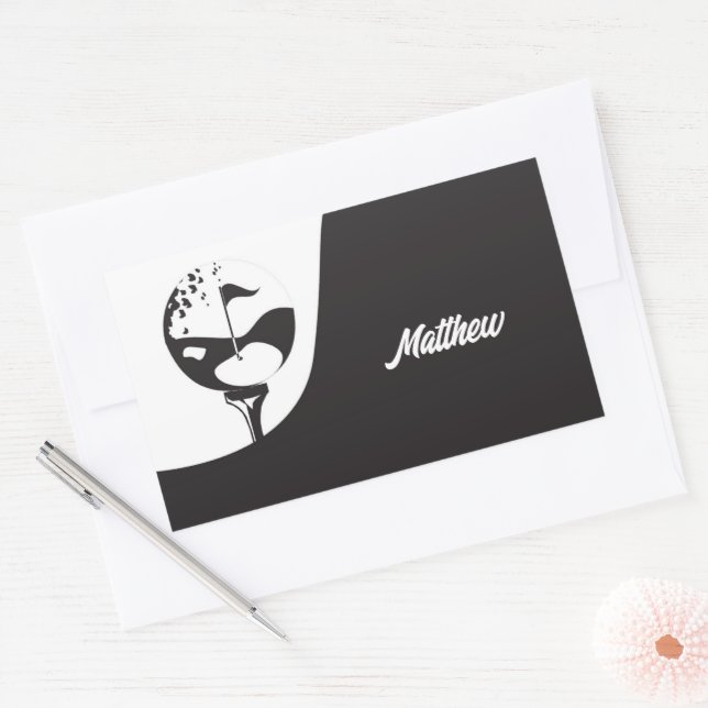 Sticker Rectangulaire Nom personnalisé Hello Black and White Golf (Enveloppe)