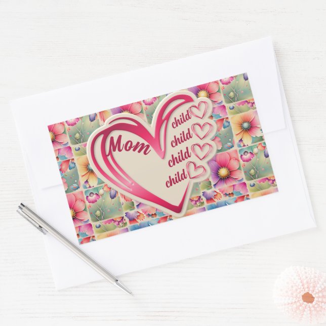 Sticker Rectangulaire Nom personnalisé Maman Enfants Floral sur toute l' (Enveloppe)