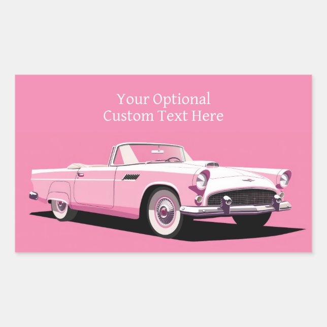 Sticker Rectangulaire Nom personnalisé Pink Classic Car (Devant)