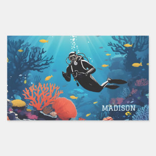 Sticker Rectangulaire Nom personnalisé Scuba Diver