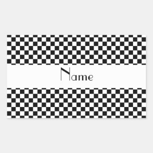 Sticker Rectangulaire Nom personnalisé Vérificateurs en noir et blanc