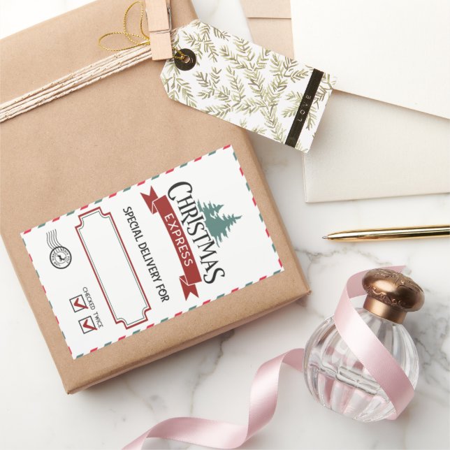 Sticker Rectangulaire North Pole Père Noël Livraison de Noël Balise cade (Cadeaux)