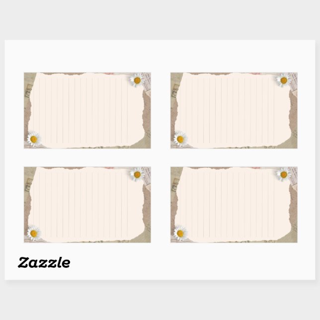 Sticker Rectangulaire Notes Vintages Brown en beige (Feuille)