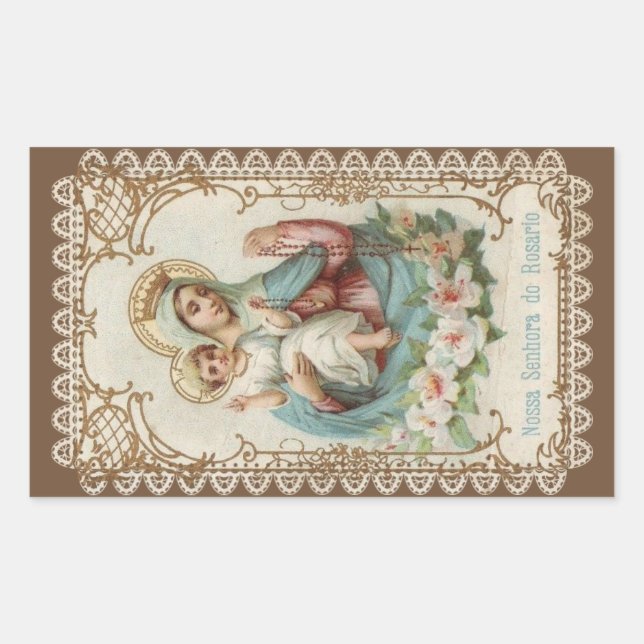 Sticker Rectangulaire Notre-Dame du Rosaire avec le Bébé Jésus (Devant)