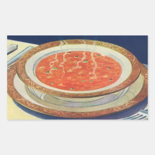 Sticker Rectangulaire Nourriture vintage, Bouillon chaud de soupe de tom
