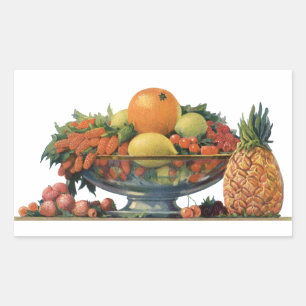 Sticker Rectangulaire Nourriture vintage, fruits assortis dans un bol