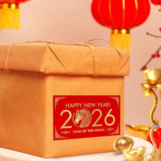 Sticker Rectangulaire Nouvel an chinois du cheval 2026 (Créateur téléchargé)