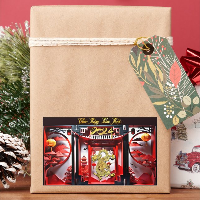 Sticker Rectangulaire Nouvel An du dragon vietnamien 2024 Place Origami (vacances)