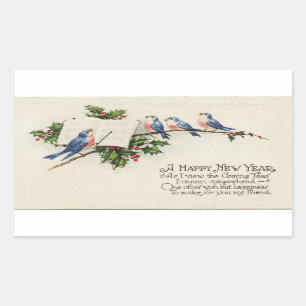 Sticker Rectangulaire Nouvelle année d'oiseaux vintages