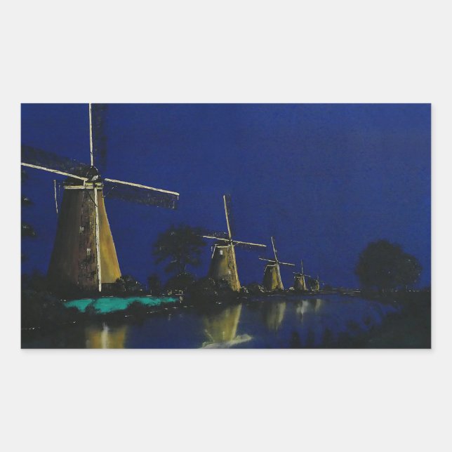 Sticker Rectangulaire Nuit à Kinderdijk (Devant)