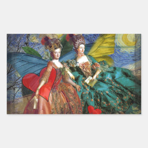 Sticker Rectangulaire Nuit étoilée Demoiselles Rococo Ailes de Papillon 