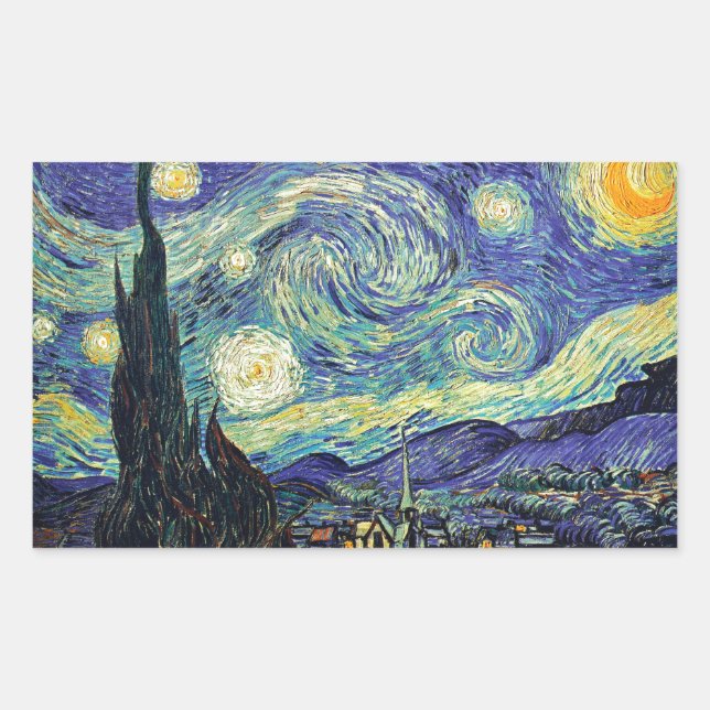 Sticker Rectangulaire Nuit étoilée par van Gogh (Devant)