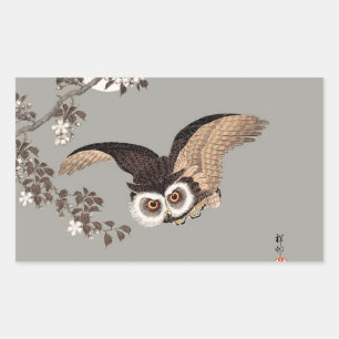 Sticker Rectangulaire Nuit Japonaise Chouette Lune Bois Coupe Flying Nig