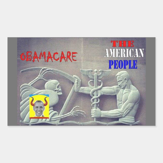 Sticker Rectangulaire OBAMA CARE vs LES AMÉRICAINS (Devant)