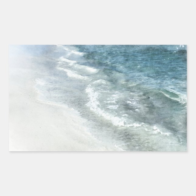 Sticker Rectangulaire Océan Aquarelle - Côte Turquoise Bleu foncé Plage (Devant)