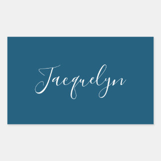 Sticker Rectangulaire Ocean Blue Plain Élégant Moderne Calligraphie Nom