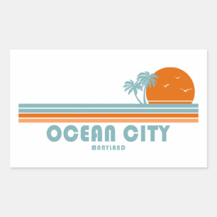 Sticker Rectangulaire Ocean City Maryland Sun Palm Trees