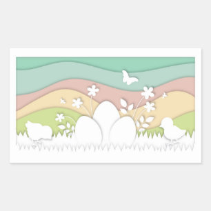 Sticker Rectangulaire OEufs de Pâques et poussins de printemps