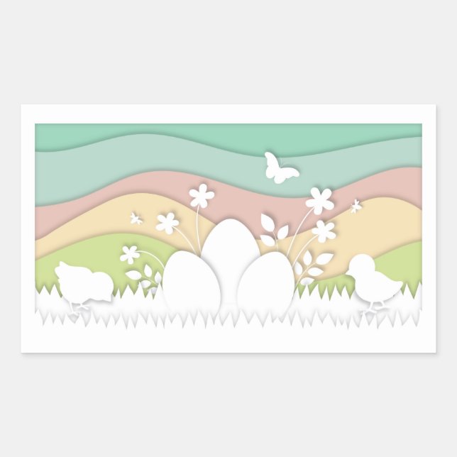 Sticker Rectangulaire OEufs de Pâques et poussins de printemps (Devant)