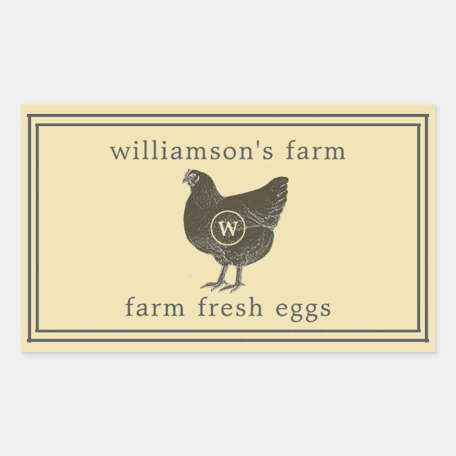 Sticker Rectangulaire Oeufs frais de la ferme Carton d'oeufs monogramme  (Devant)