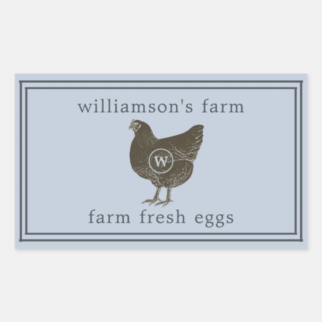 Sticker Rectangulaire Oeufs frais de la ferme Monogramme Carton d'oeufs  (Devant)