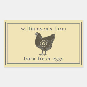 Sticker Rectangulaire Oeufs frais de la ferme Monogramme Carton d'oeufs