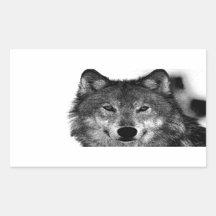Sticker Rectangulaire Oeuvre de Loup noir et blanc