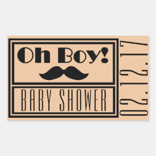Sticker Rectangulaire Oh garçon Baby shower de moustache noire