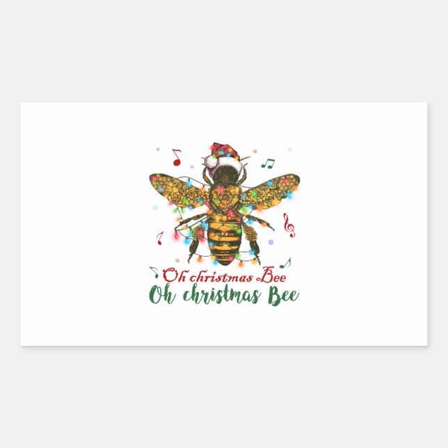 Sticker Rectangulaire Oh Joyeux cadeau d'abeille de Noël (Devant)