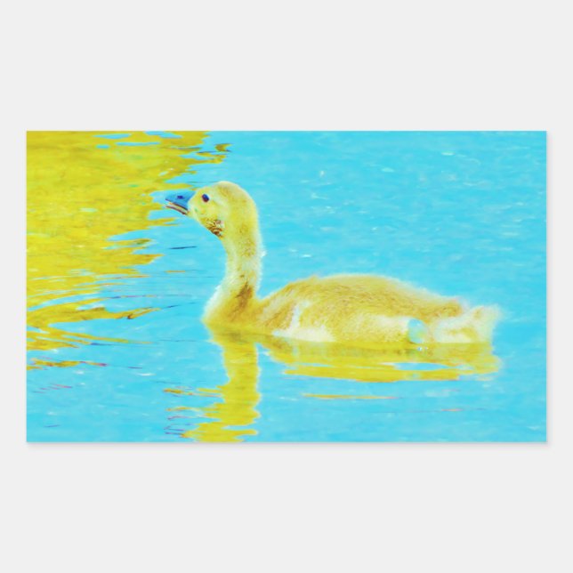 Sticker Rectangulaire Oie-bébé jaune avec eau bleu clair (Devant)
