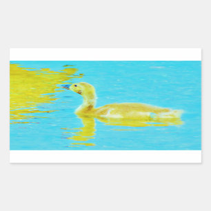 Sticker Rectangulaire Oie-bébé jaune avec eau bleu clair