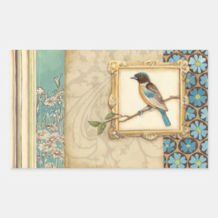 Sticker Rectangulaire Oiseau Brown et bleu sur une branche