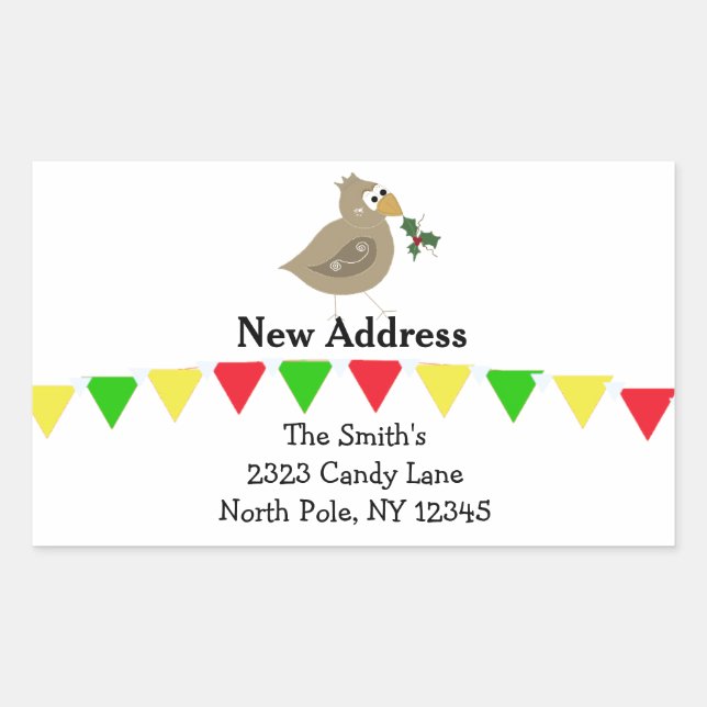 Sticker Rectangulaire Oiseau Fantaisiste Nouvelle Adresse (Devant)
