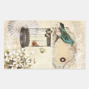 Sticker Rectangulaire oiseau français vintage moderne de cage à oiseau