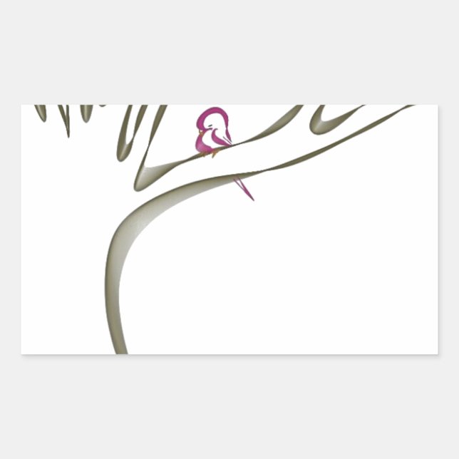 Sticker Rectangulaire Oiseau rose doux assis dans un arbre original (Devant)