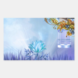 Sticker Rectangulaire Oiseaux bleus de l'étang bleu