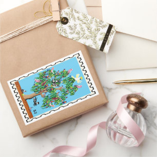 Sticker Rectangulaire oiseaux de Noël arbre australien Noël