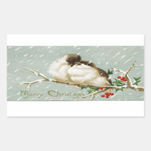 Sticker Rectangulaire Oiseaux de Noël vintage