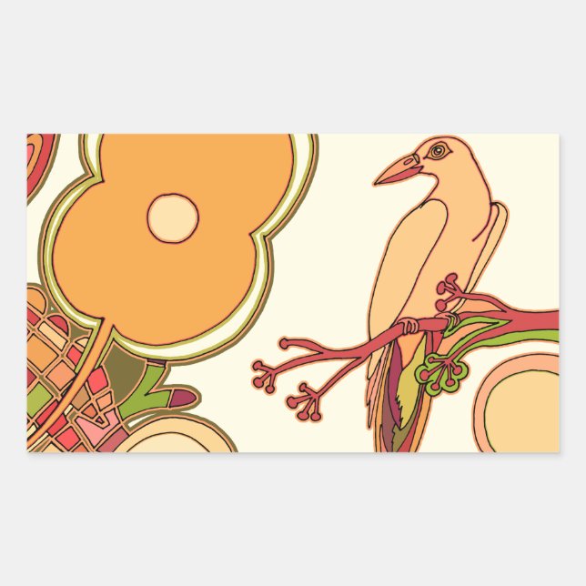 Sticker Rectangulaire Oiseaux Fantaisistes (Devant)