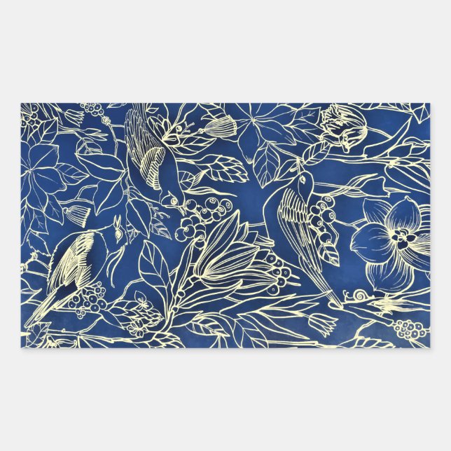 Sticker Rectangulaire Oiseaux Printemps Floral Blossom Parties scintilla (Devant)
