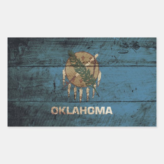 Sticker Rectangulaire Oklahoma State Flag on Old Wood (Devant)