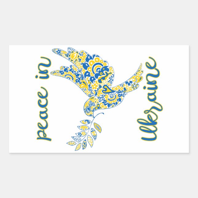Sticker Rectangulaire Olive branche colombe de paix drapeau ukrainien co (Devant)