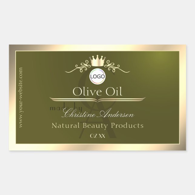 Sticker Rectangulaire Olive Green Product Label Gold Frame Logo Monogram (Devant)