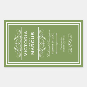 Sticker Rectangulaire Olive Mariage Vin Bouteille Monogramme Favoriser l