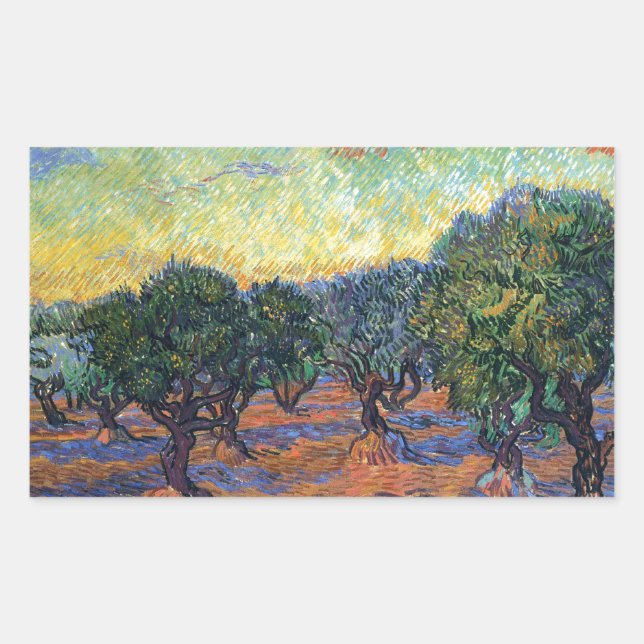 Sticker Rectangulaire Oliveraie de Vincent Van Gogh Impressionnisme Art (Devant)