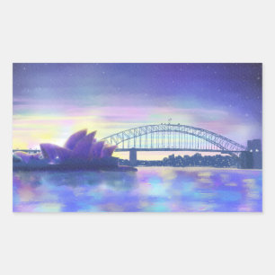 Sticker Rectangulaire Opéra de Sydney Harbour Coucher de soleil violet P
